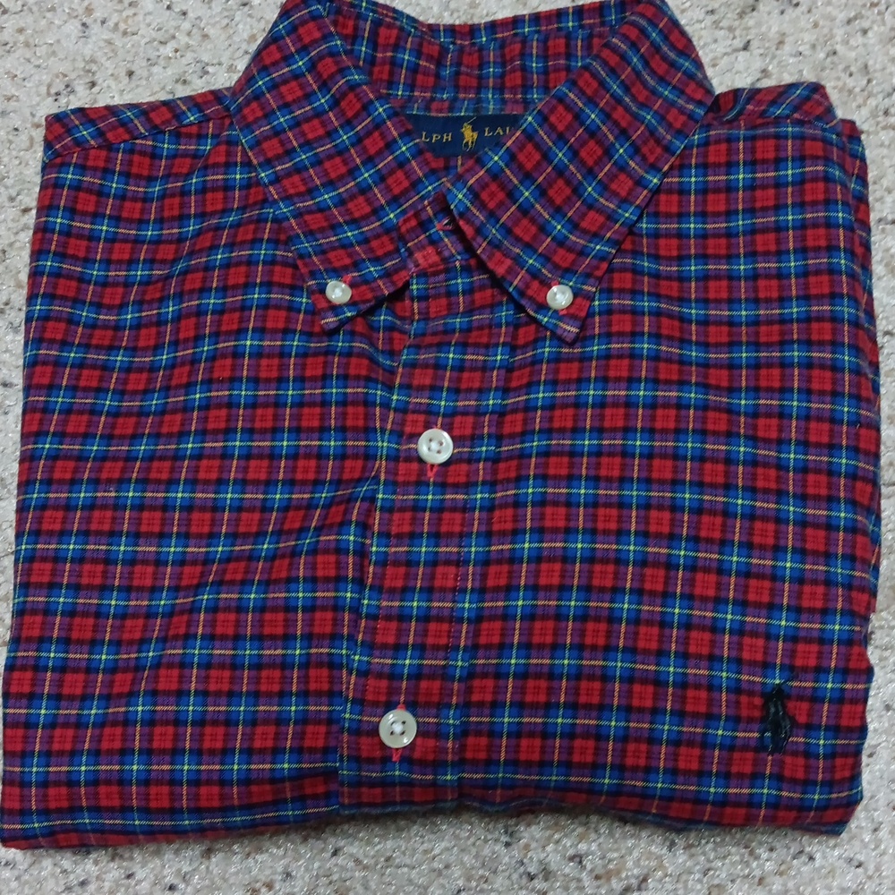 Ralph Lauren red/ blue plaid button down, size large